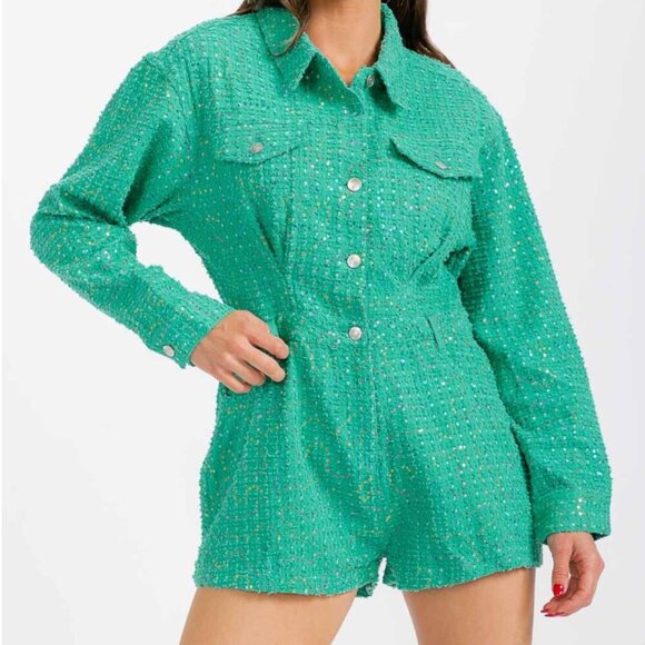 BUTTON UP FRONT POCKETS TWILL ROMPER - Picture 3 of 4
